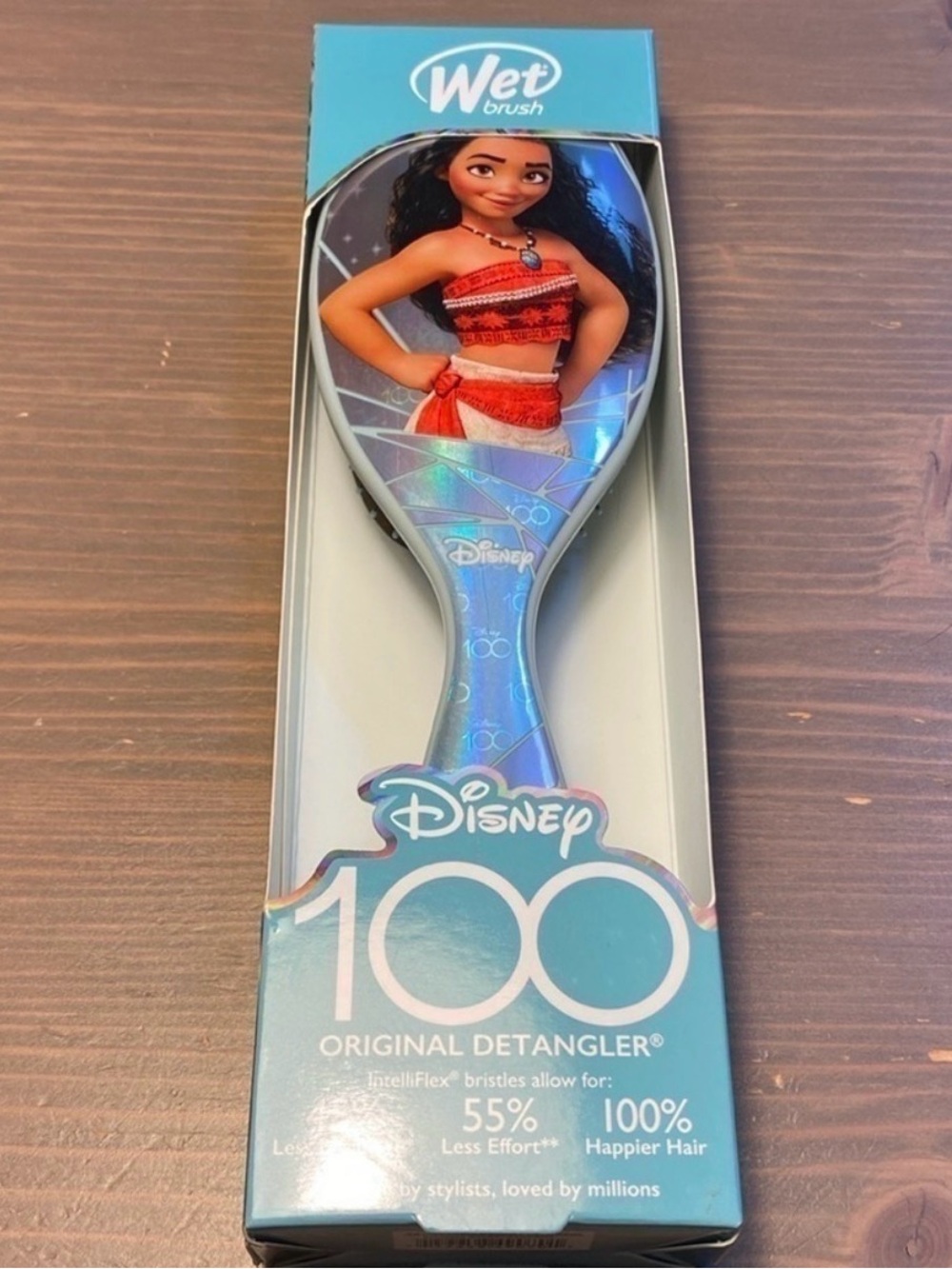 Disney 100 Moana Wet Brush Original Detangler Iridescent Silver Blue NIB